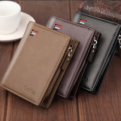 Men's Zipper Leather Wallet Vertical Snap Coin Holder