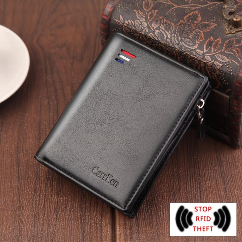 Men's Zipper Leather Wallet Vertical Snap Coin Holder