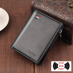 Men's Zipper Leather Wallet Vertical Snap Coin Holder