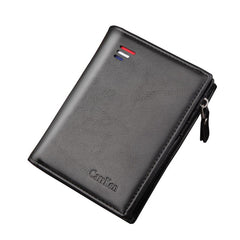 Men's Zipper Leather Wallet Vertical Snap Coin Holder