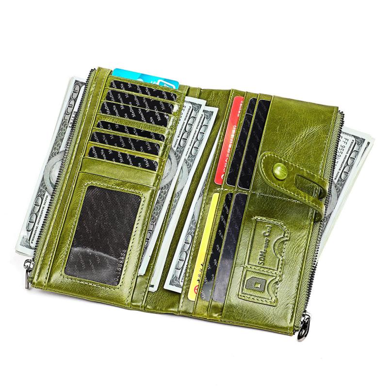 Leather Card Holder Wallet Phone Checkbook Organizer Zipper Coin Purse