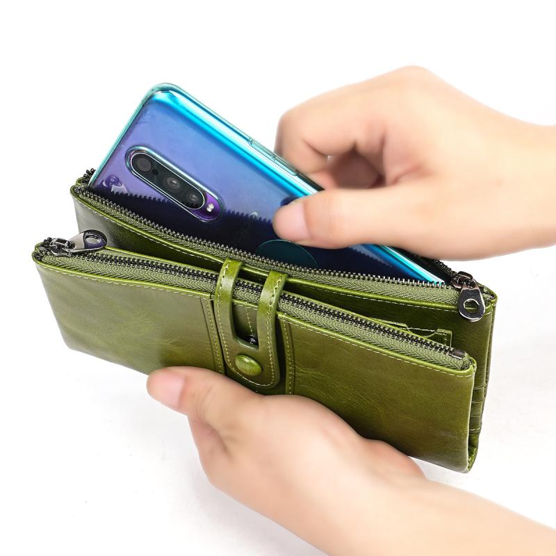 Leather Card Holder Wallet Phone Checkbook Organizer Zipper Coin Purse