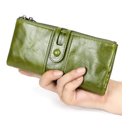 Leather Card Holder Wallet Phone Checkbook Organizer Zipper Coin Purse