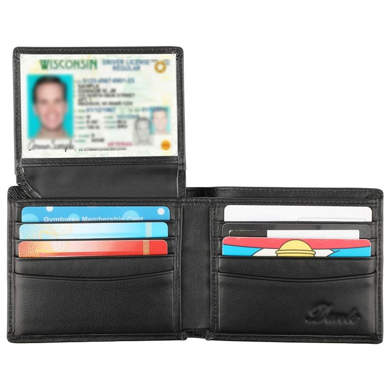 RFID Blocking Cowhide Leather Bifold Wallet For Men With 2 ID Windows