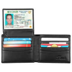 RFID Blocking Cowhide Leather Bifold Wallet For Men With 2 ID Windows