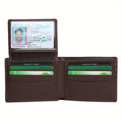 RFID Blocking Cowhide Leather Bifold Wallet For Men With 2 ID Windows