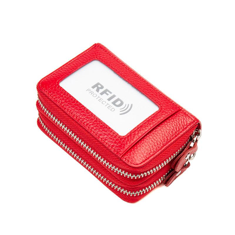 RFID Blocking Credit Card Holder Double Zipper Large Capacity Coin Pouch
