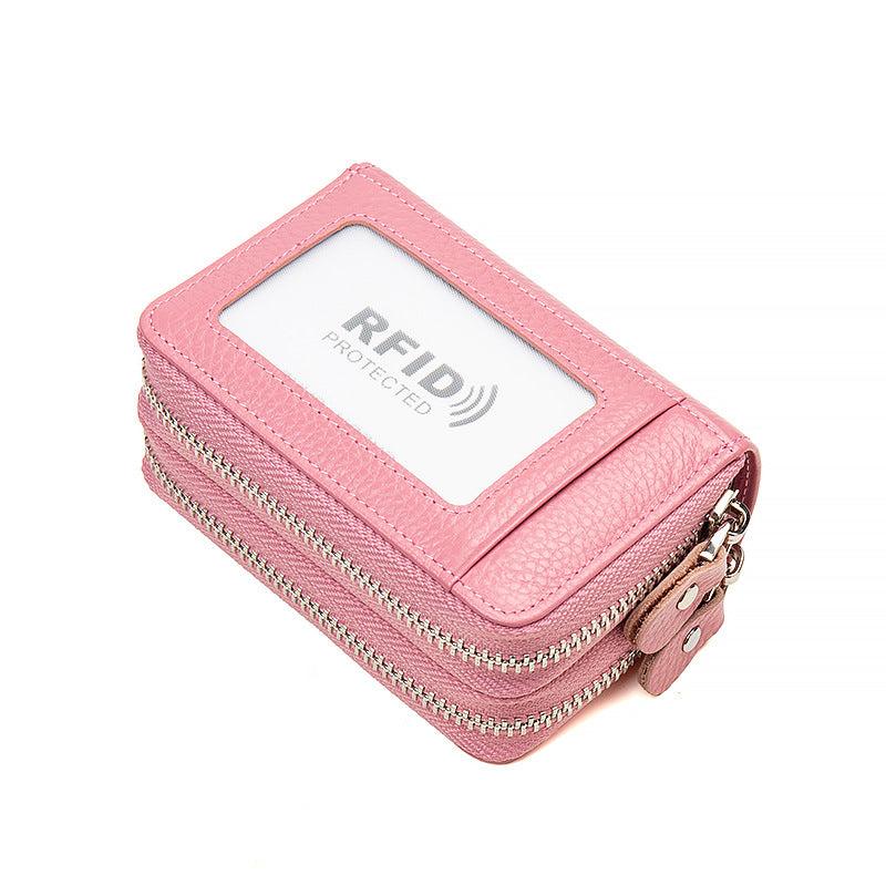 RFID Blocking Credit Card Holder Double Zipper Large Capacity Coin Pouch