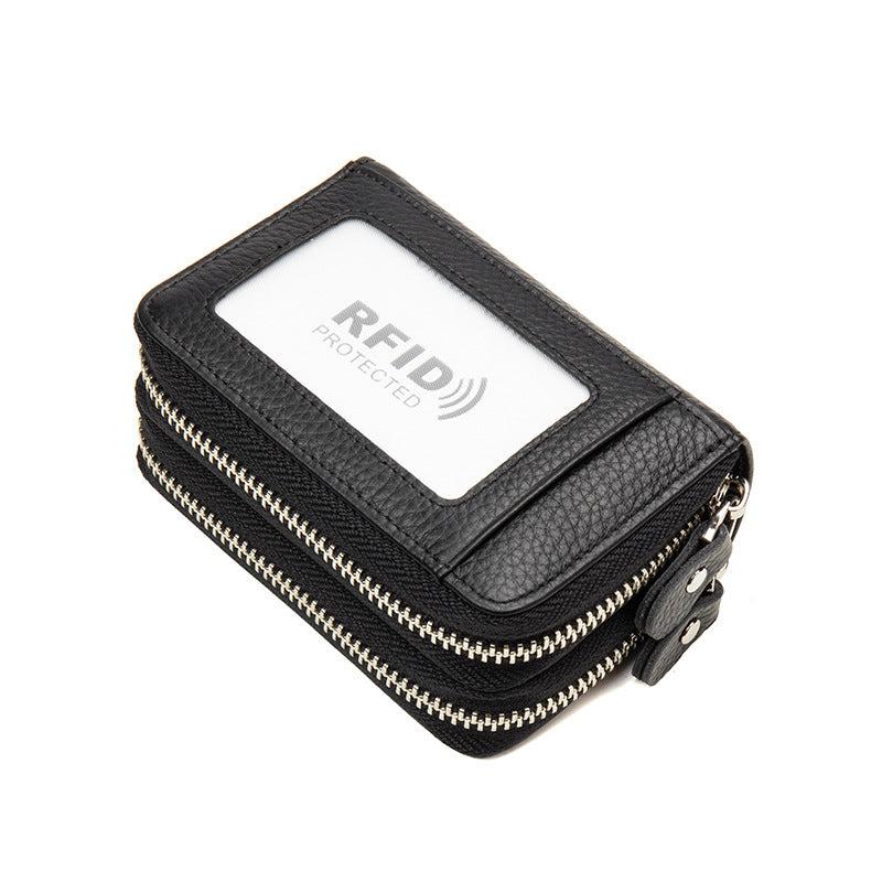 RFID Blocking Credit Card Holder Double Zipper Large Capacity Coin Pouch