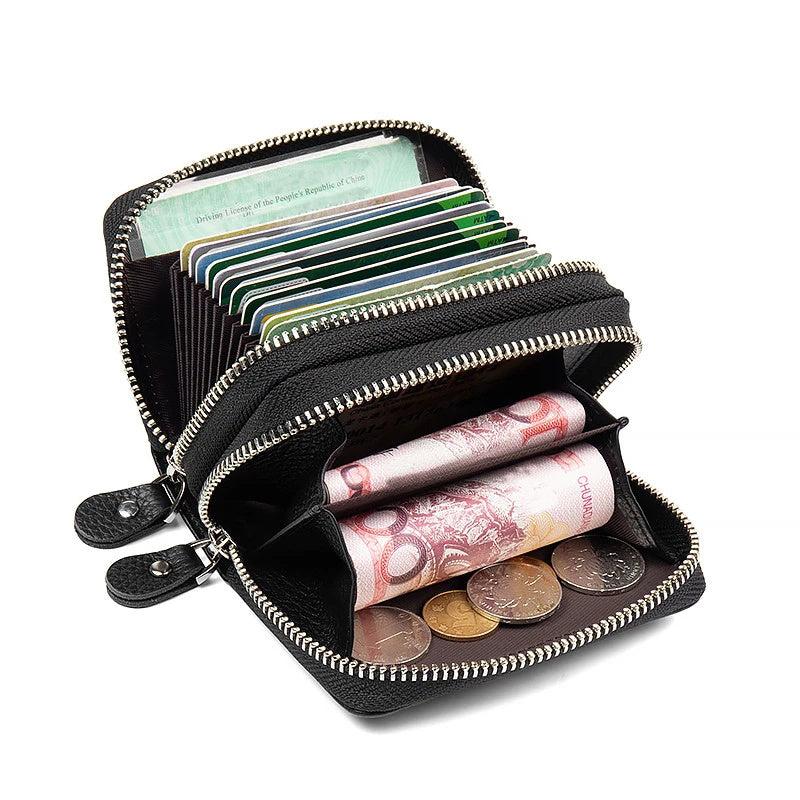 RFID Blocking Credit Card Holder Double Zipper Large Capacity Coin Pouch