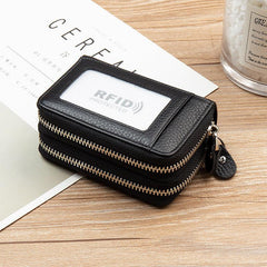 RFID Blocking Credit Card Holder Double Zipper Large Capacity Coin Pouch
