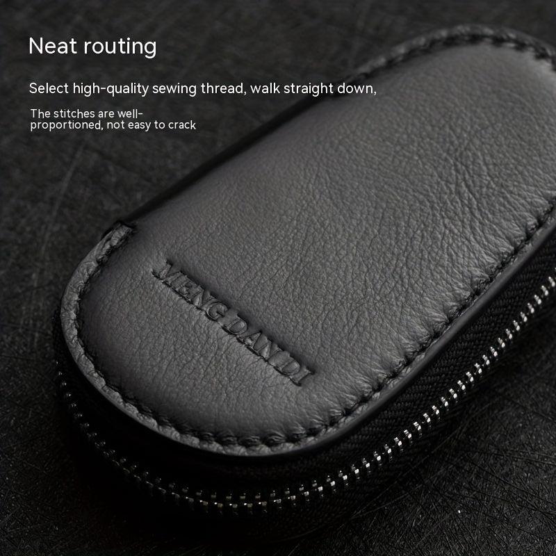 Men's Leather Zipper Key Bag Remote Control Cover