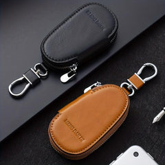 Men's Leather Zipper Key Bag Remote Control Cover
