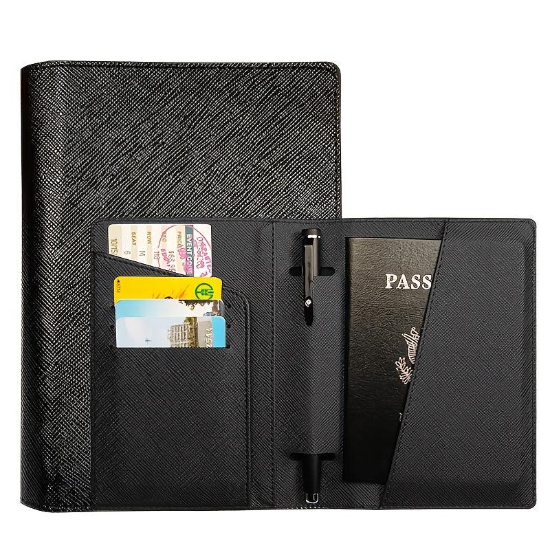 Waterproof PU Leather Passport Holder with Pen Holder for Men
