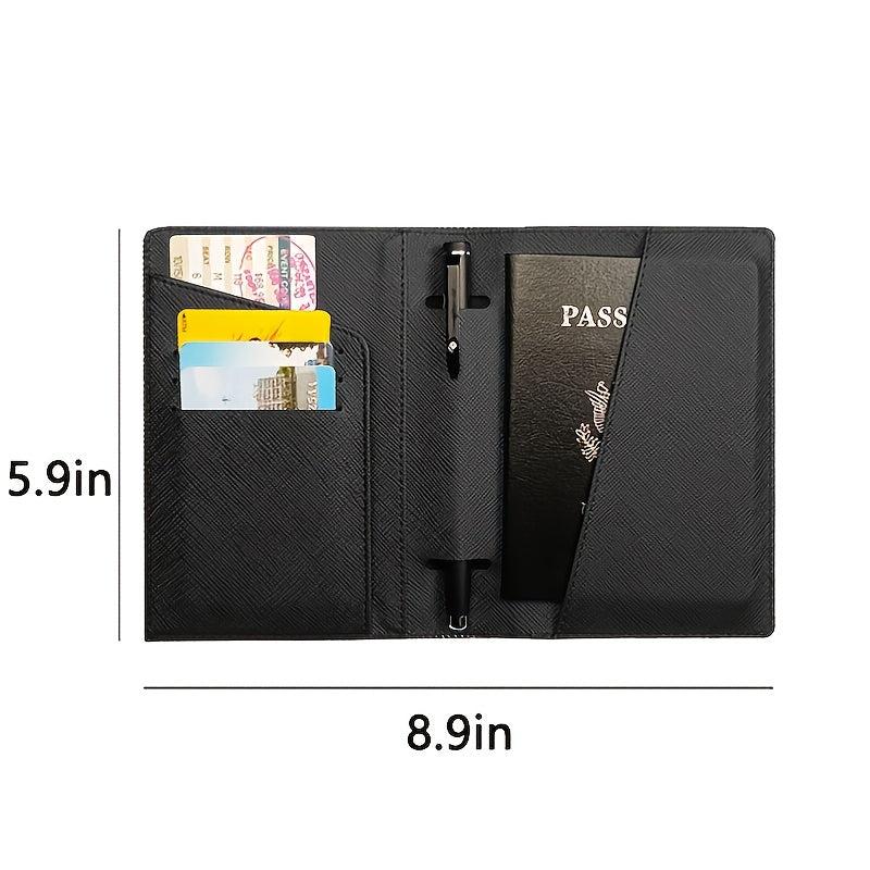 Waterproof PU Leather Passport Holder with Pen Holder for Men