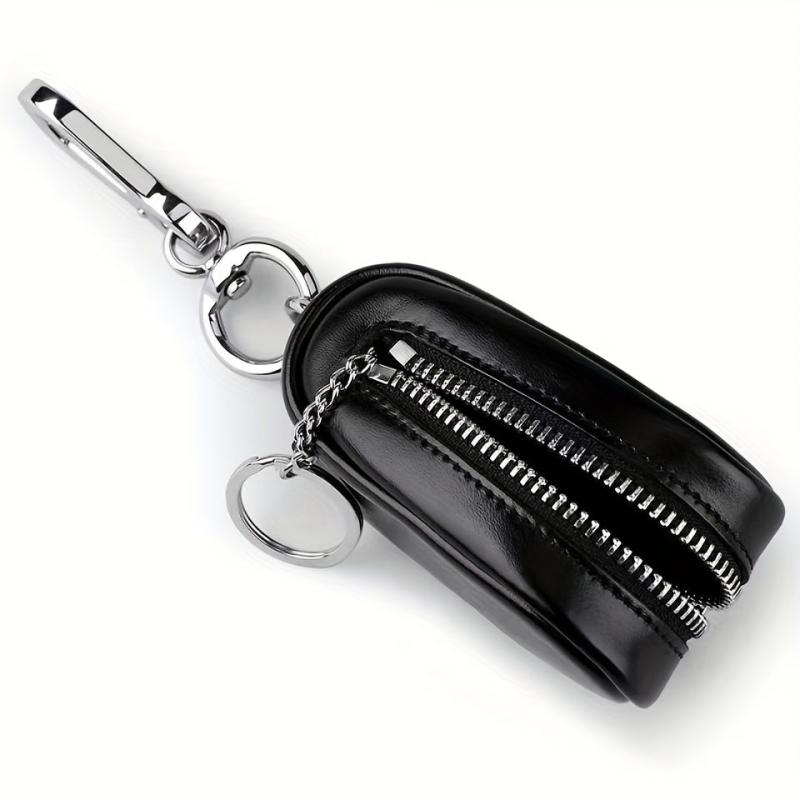 Leather Remote Car Key Case with Zipper Bag & Keychain Holder