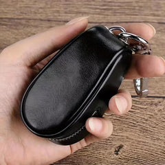 Leather Remote Car Key Case with Zipper Bag & Keychain Holder