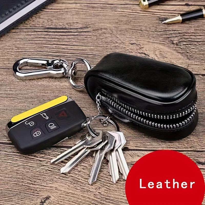 Leather Remote Car Key Case with Zipper Bag & Keychain Holder