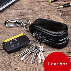 Leather Remote Car Key Case with Zipper Bag & Keychain Holder