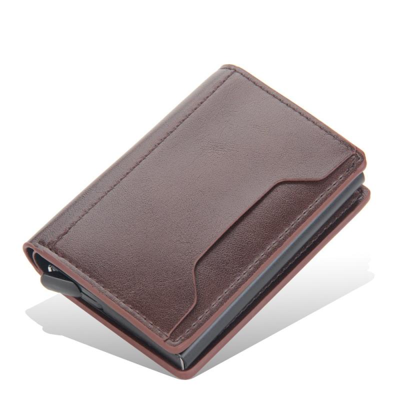 Men's Aluminum RFID Card Holder Anti-Theft Auto Flip Short Wallet