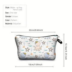 Octopus Pattern Zipper Pouch Lightweight Carry On Bag
