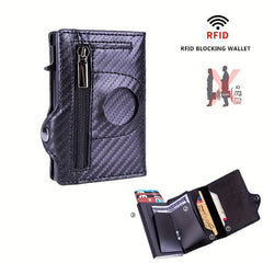 Men's RFID Blocking Card Holder Wallet with Zipper Coin Purse