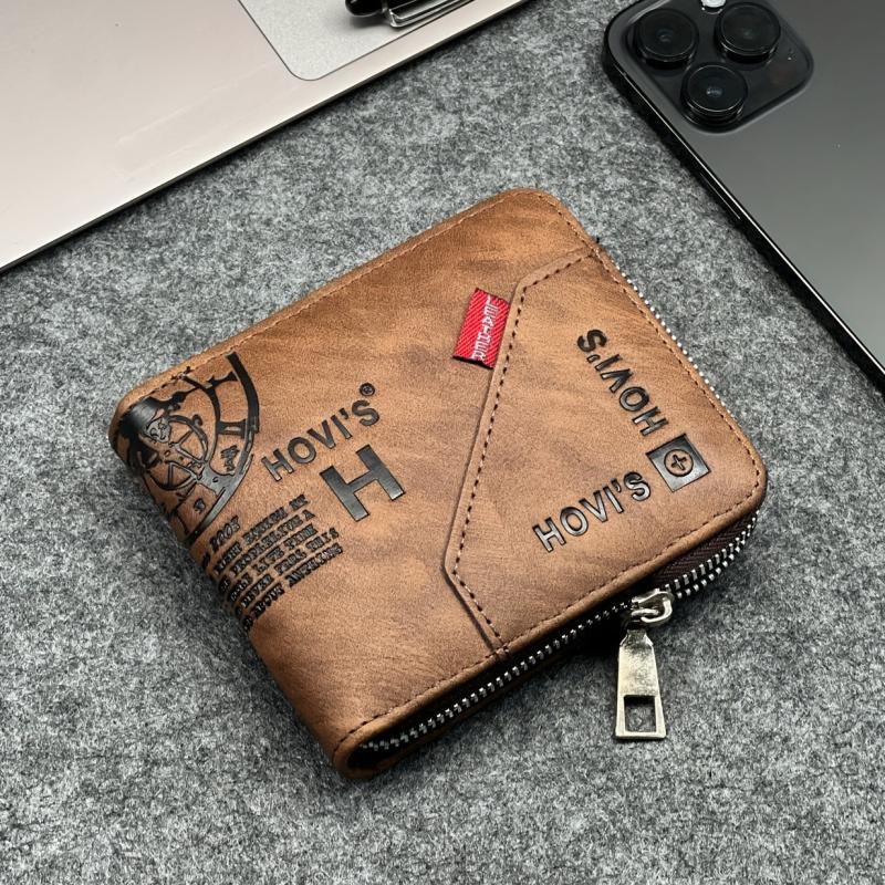 Men's Retro Letter Short Wallet With Card Slots Large Capacity