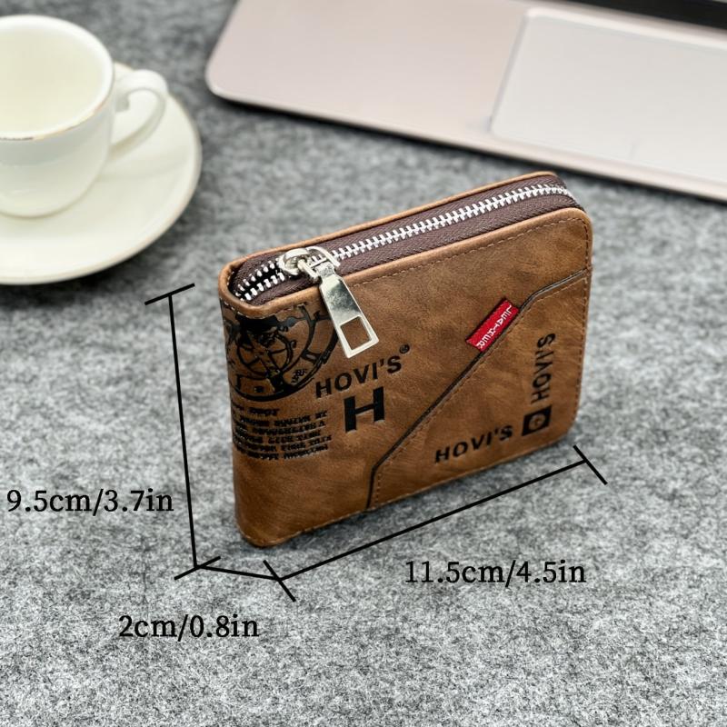 Men's Retro Letter Short Wallet With Card Slots Large Capacity