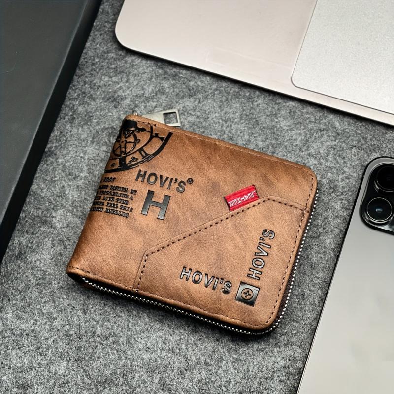 Men's Retro Letter Short Wallet With Card Slots Large Capacity