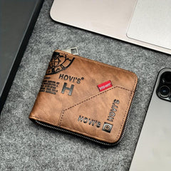 Men's Retro Letter Short Wallet With Card Slots Large Capacity
