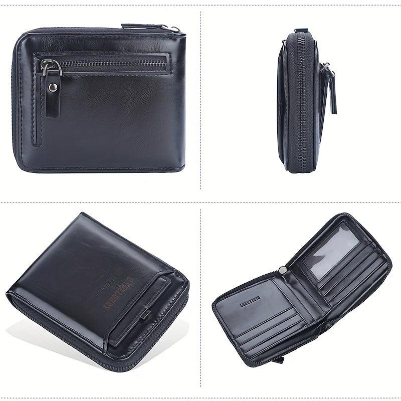 Men's Leather Large Capacity Card Holder Zipper Wallet Purse