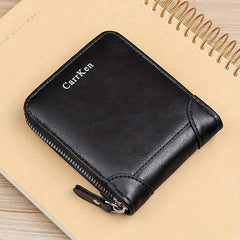 Men's Vintage PU Leather Zipper Wallet Short Money Clip
