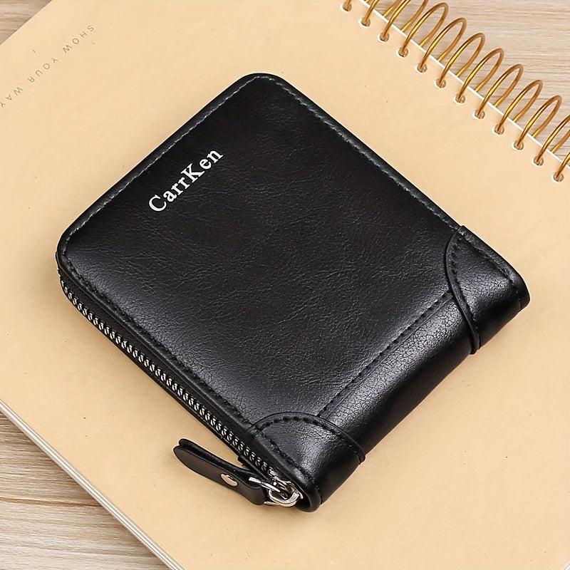 Men's Vintage PU Leather Zipper Wallet Short Money Clip