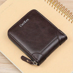 Men's Vintage PU Leather Zipper Wallet Short Money Clip