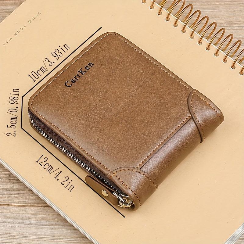 Men's Vintage PU Leather Zipper Wallet Short Money Clip