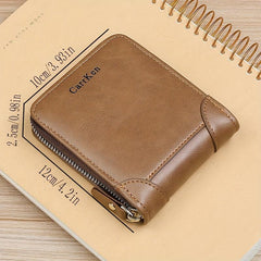 Men's Vintage PU Leather Zipper Wallet Short Money Clip