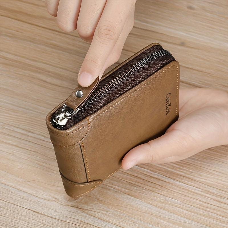 Men's Vintage PU Leather Zipper Wallet Short Money Clip