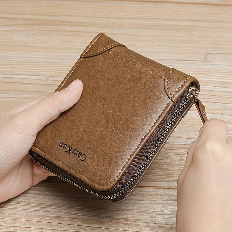 Men's Vintage PU Leather Zipper Wallet Short Money Clip