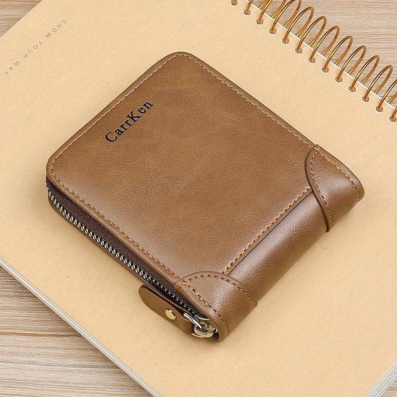 Men's Vintage PU Leather Zipper Wallet Short Money Clip