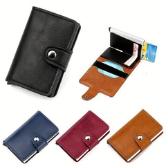 Vintage RFID Blocking Short Wallet Solid Coin Purse Portable Credit Card Holder