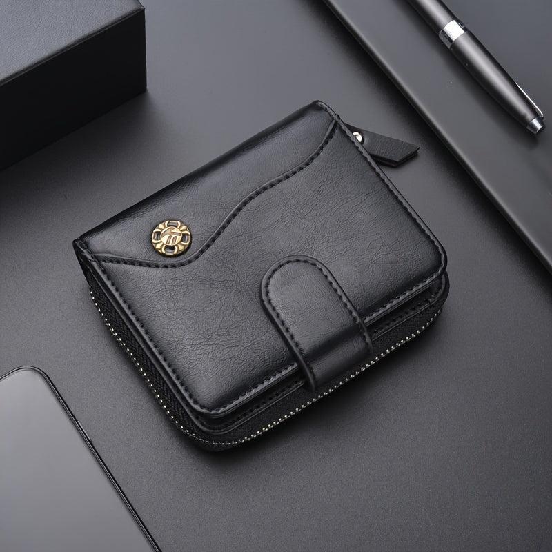 Men's Retro Zipper Wallet Buckle Wallet Multifunctional Short Wallet