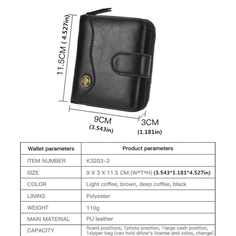 Men's Retro Zipper Wallet Buckle Wallet Multifunctional Short Wallet
