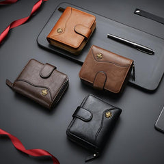 Men's Retro Zipper Wallet Buckle Wallet Multifunctional Short Wallet