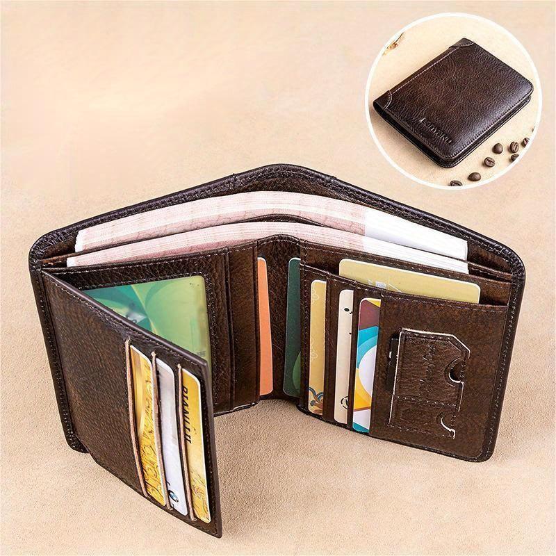 RFID Anti theft Brush Ultra thin Men's Leather Wallet Gift For Father