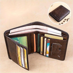 RFID Anti theft Brush Ultra thin Men's Leather Wallet Gift For Father