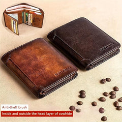 RFID Anti theft Brush Ultra thin Men's Leather Wallet Gift For Father