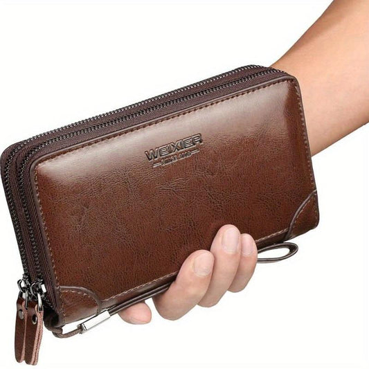 Men's Leather Clutch Handbag Zipper Wallet Business Tote Phone Bag