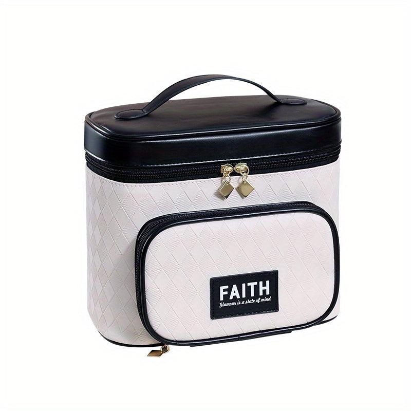 Argyle Pattern Cosmetic Bag Colorblock Zipper Toiletry Wash Bag