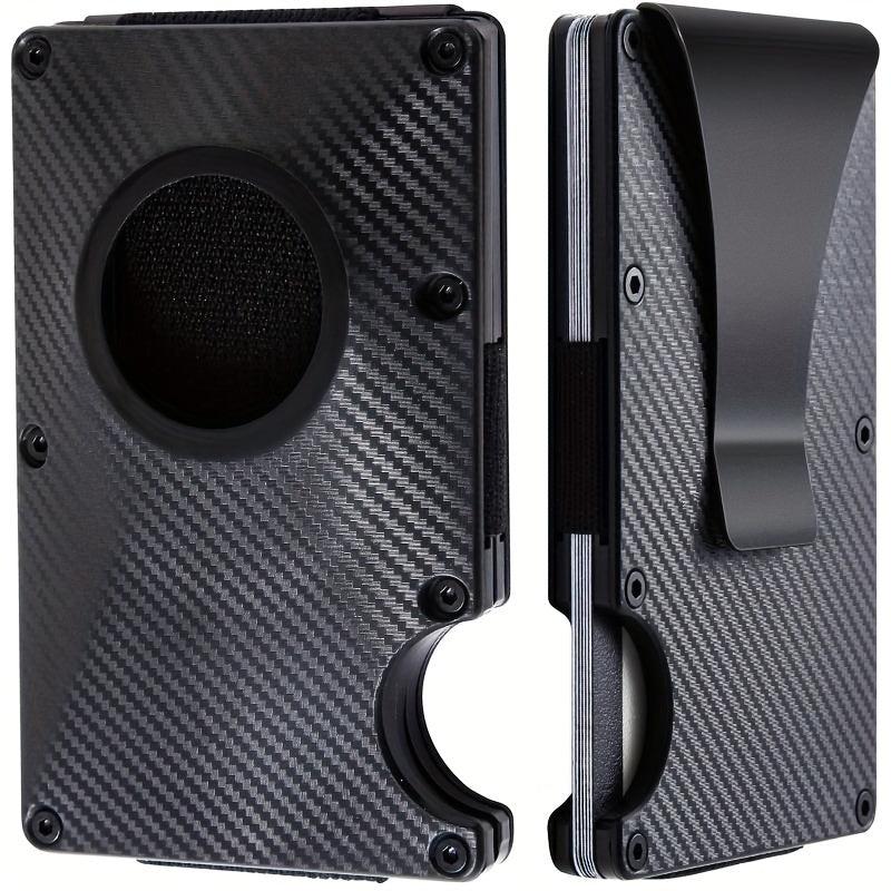 Gray Carbon Fiber Card Holder for Airtag - Anti Theft Brush Wallet