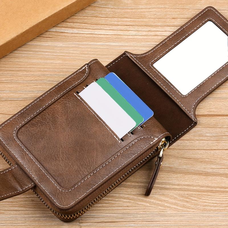 Men's Vintage Small Wallet PU Leather Short Purse Zip Clutch